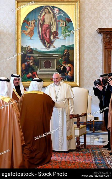 Pope Francis during the meeting with the Crown Prince of Bahrain Salman bin ?amad Al Khalifa at Vatican City, ITALY-03-02-2020  Journalistic use only