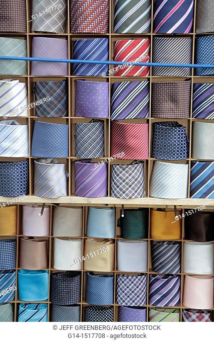 New York, New York City, NYC, Midtown, Manhattan, Times Square, vendor, necktie, tie, stripes, display, business, shopping, male apparel, organized, choices
