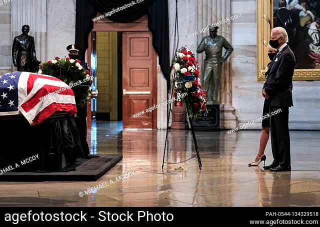 Former United States Vice President Joe Biden and Dr. Jill Biden pay their respects as US Representative John Lewis (Democrat of Georgia) lies in state at the U