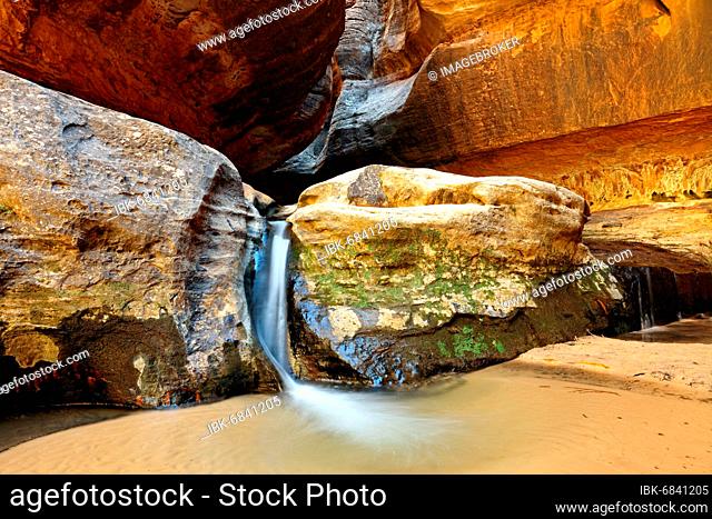 Waterfall at the Upper Subway of Left Fork Creek, Zion National Park, UT, USA, North America