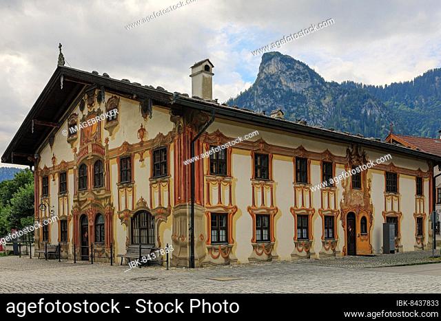 Pilatus House, Lüftlmalerei, Kofel, mountain peak, mountain landscape, Oberammergau, Upper Bavaria, Bavaria, Germany, Europe