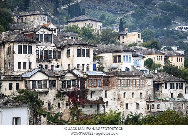 Gjirokaster town balkan ottoman heritage architecture view in southern albania