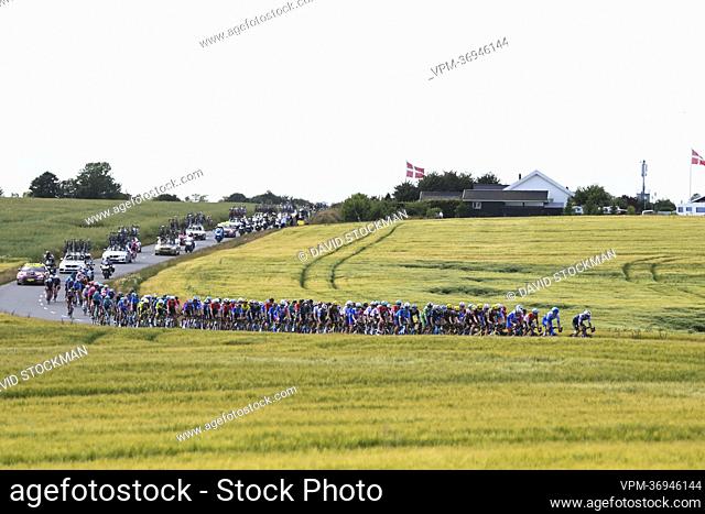 Illustration picture shows the pack of riders in action during the second stage of the Tour de France cycling race, a 202, 2 km race between Roskilde and Nyborg