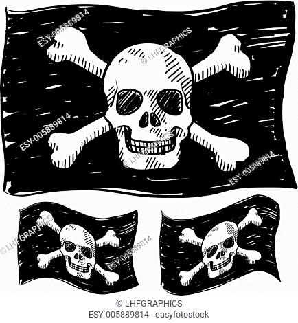 Jolly roger pirate flag vector sketch