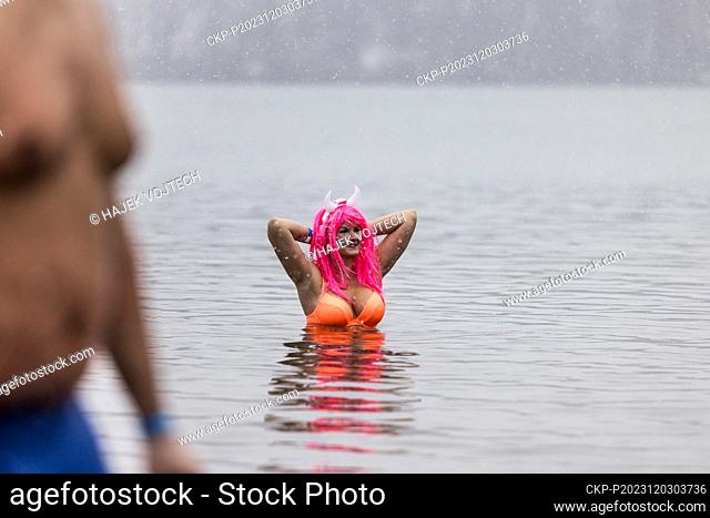 Attempt to create a Czech record for the number of winter swimmers in the water at one moment in Barbora lake near Teplice, Czech Republic, December 3, 2023