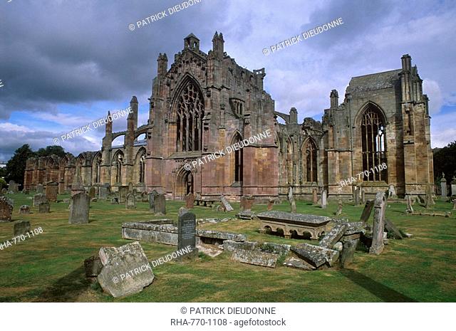 Melrose Abbey, first Cistercian settlement in Scotland, founded by David I in 1136, burial place of the heart of Robert the Bruce, Melrose, Scottish Borders