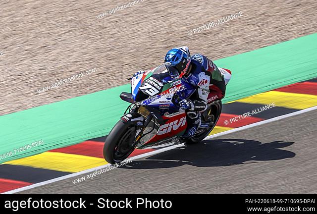 18 June 2022, Saxony, Hohenstein-Ernstthal: Motorsport/Motorcycle, German Grand Prix, 3rd free practice Moto2 at the Sachsenring