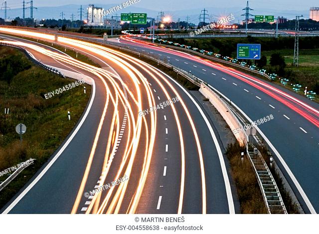 Night highway - long exposure - car light lines