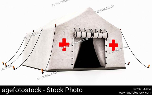 Field type mobile hospital tent isolated on white background. 3D illustration