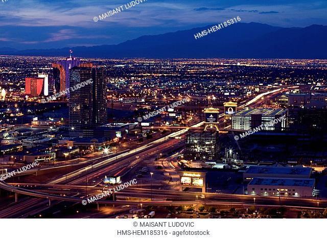 United States, Nevada, Las Vegas, The Strip, City northwest part viewed from The Hotel, Hotel and Casino