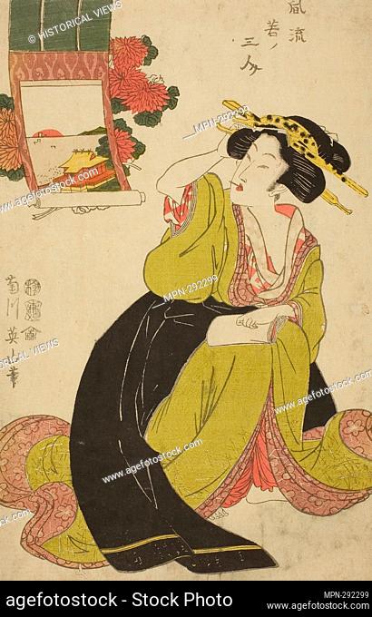 Author: Kikukawa Eizan. Tamatsushima, from the series 'Three Fashionable Young Women (Furyu waka no sannin)' - c. 1811/13 - Kikukawa Eizan Japanese, 1787-1867