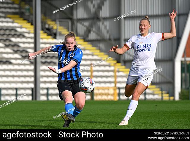 Emely Schapdryver (4) of Brugge and Ella Van Kerkhoven (3) of OHL pictured during a female soccer game between Club Brugge Dames YLA and Oud Heverlee Leuven on...