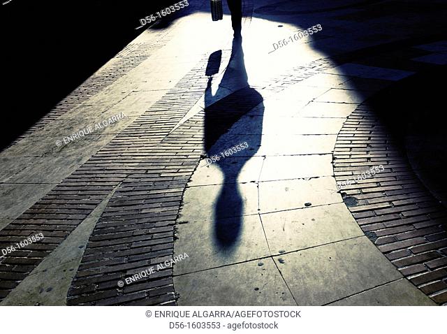 Pedestrian shadow, Valencia, Spain