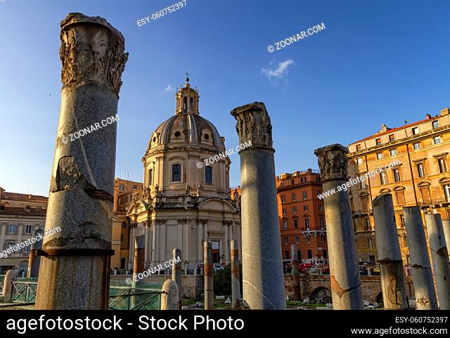 Ruins of Forum Romanum on Capitolium hill in Rome by day, Italy