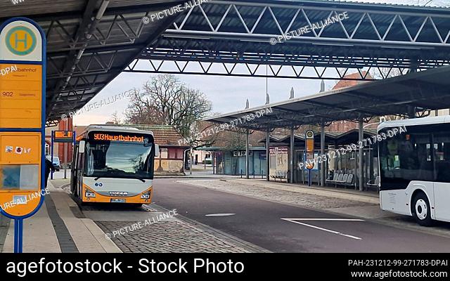 12 December 2023, Saxony-Anhalt, Stendal: Buses parked at a bus station in Stendal. After the end of the 49-euro ticket on buses in the district of Stendal