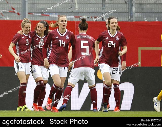 firo: 10.04.2021, Soccer: Soccer: women, women, national team, friendly match, Landerspiel Germany - Australia Kathrin Hendrich, jubilation, cheers, after, her