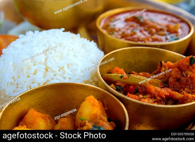 Traditional Nepalese thali in a restaurant