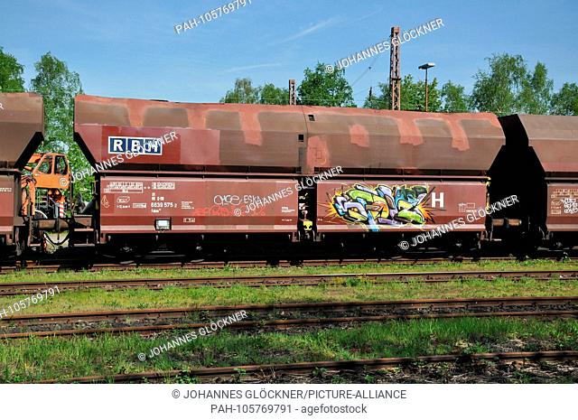 Graffiti on freight cars on 06.05.2016 at coking plant Bottrop - Germany. | usage worldwide. - Bottrop/Nordrhein-Westfalen/Germany