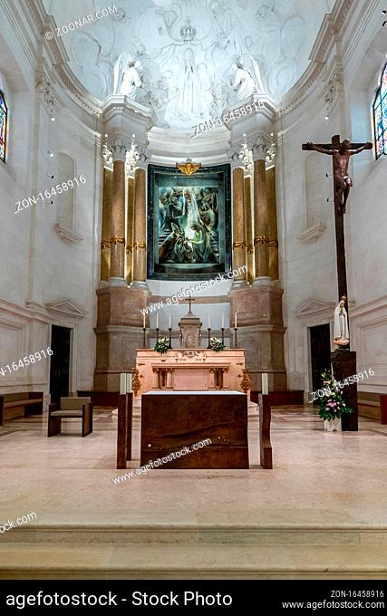 Fatima, Portugal - 9 December, 2020: interior view of the Basilica of Our Lady of the Rosary in Fatima in central Portugal