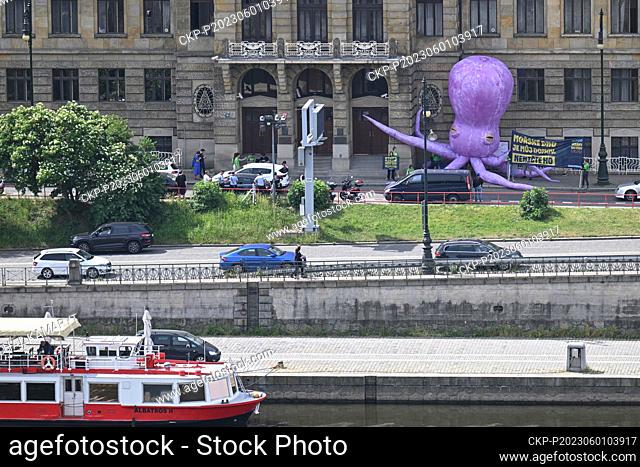 Greenpeace activists installed plastic octopus in front of Czech Industry and Trade Ministry to warn of deep-sea mining and highlight necessity of its...