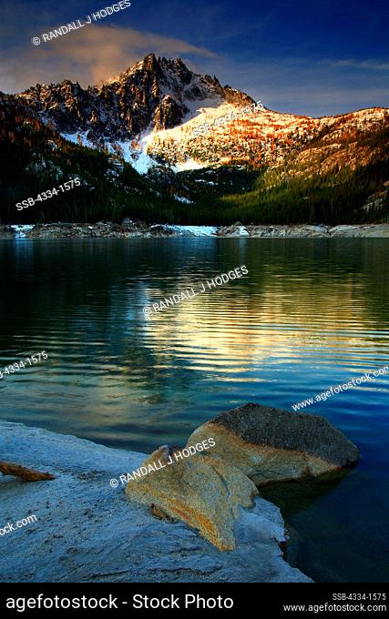 Reflection of mountain range in a lake, McClellan Peak, Snow Lake, Alpine Lakes Wilderness, Washington State, USA