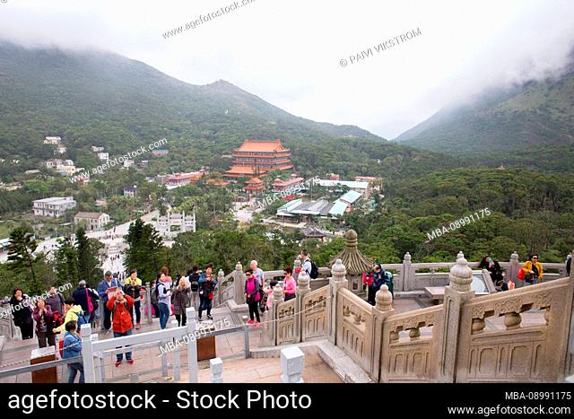 View to the Po Lin Monastery from the top of the stairs to the Big Buddha, Lantau Island, Hongkong