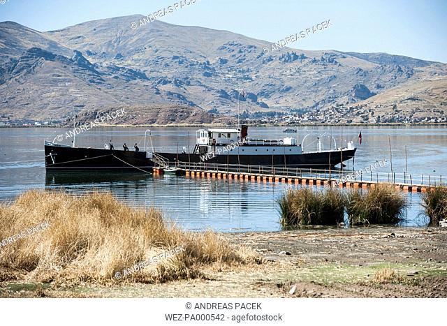 South America, Peru, Lake Titicaca, old steamer Yavari