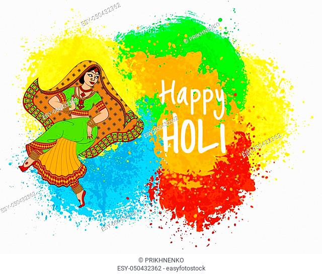 Colorful background with dancing woman for indian holiday - Holi, Stock  Vector, Vector And Low Budget Royalty Free Image. Pic. ESY-050432362 |  agefotostock