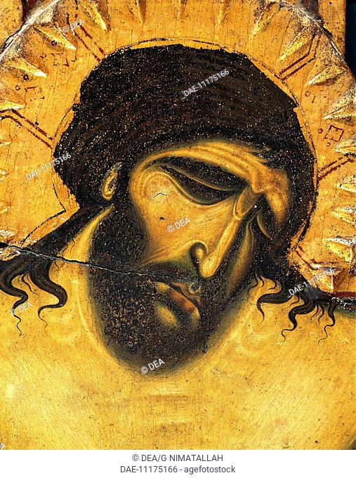 Face of Jesus suffering, detail of a Crucifix, by Coppo di Marcovaldo (ca 1220-after 1276).  San Gimignano, Museo Civico (Art Gallery)