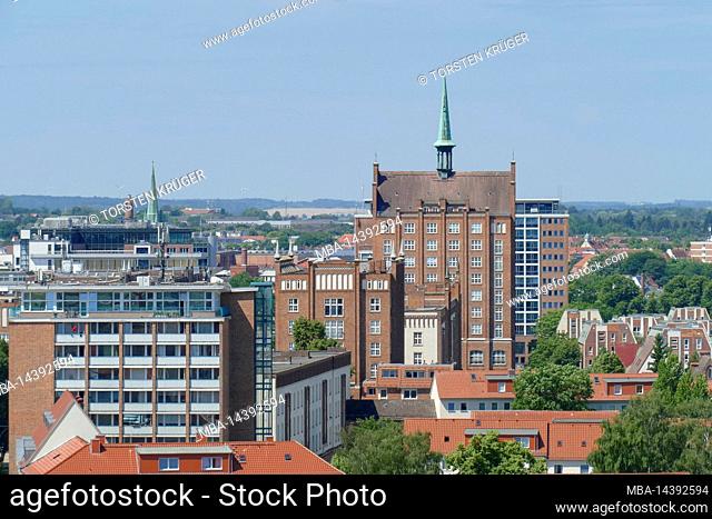 Old town with residential buildings and city center, Rostock, Mecklenburg-Vorpommern, Germany, Europe