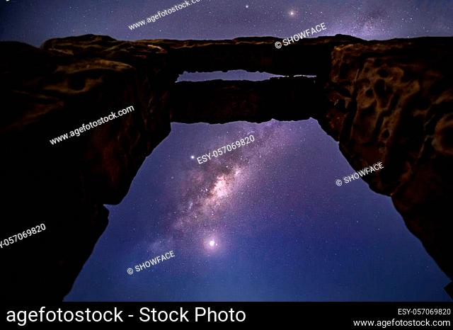 Milky way stars and planets shining brightly like Diamonds over Diamond Bay, Australia