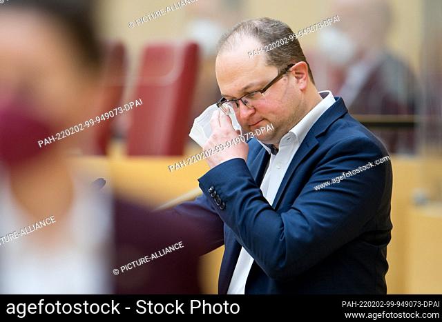 02 February 2022, Bavaria, Munich: Jan Schiffers (AfD), AfD parliamentary group leader in the Bavarian state parliament, photographed during the plenary session...