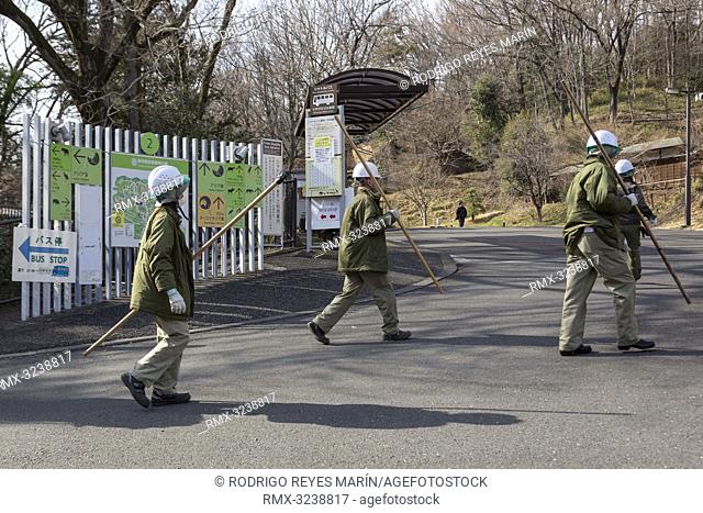 February 22, 2019, Tokyo, Japan - Zookeepers take part during an Escaped Animal Drill at Tama Zoological Park. The annual escape drill is held to train...