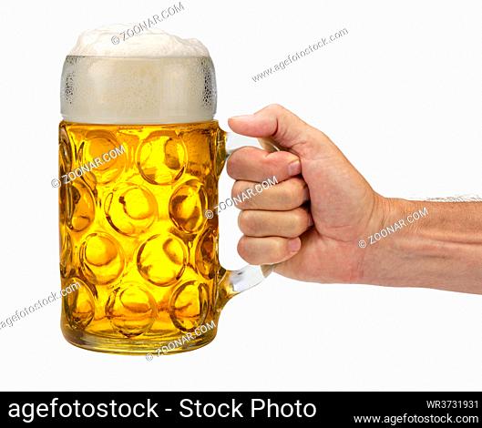 Maßkrug mit Bier auf dem Oktoberfest in München
