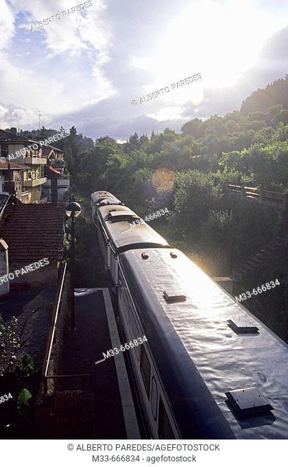 Balmaseda Station in Basque Country. Transcantabrian train through the north of Spain