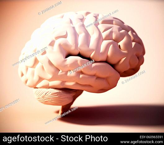 Human brain standing on soft color background. 3D illustration