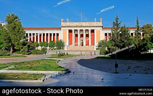 Athens, Greece - May 04, 2015: Few Students in Front of University Building View From Panepistimiou Street in Athens, Greece