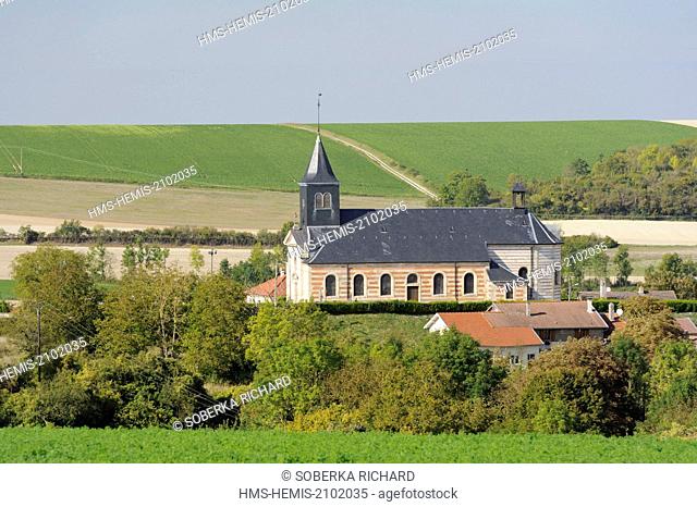 France, Marne, Valmy, village and its church nestled in their small valley