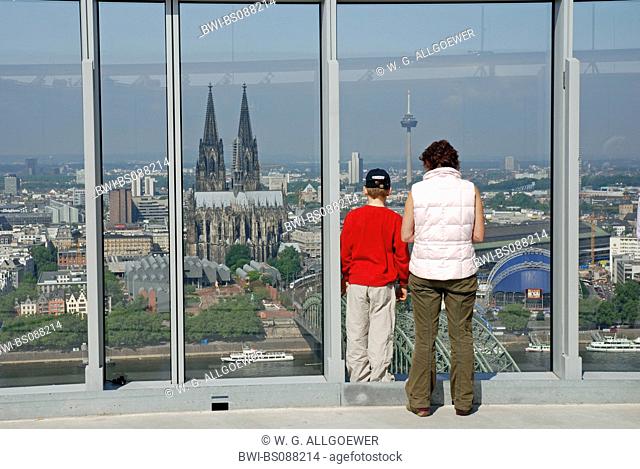 view from LVR tower on the old part of town and Cologne cathedral, Germany, North Rhine-Westphalia, Cologne