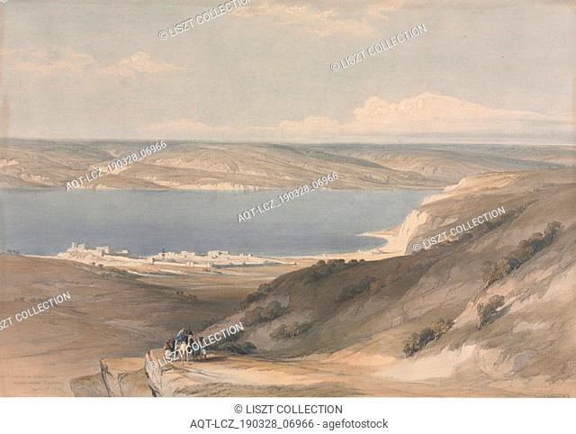 Sea of Galilee at Genezareth looking Towards Bashan, 1839. David Roberts (British, 1796-1864). Color lithograph
