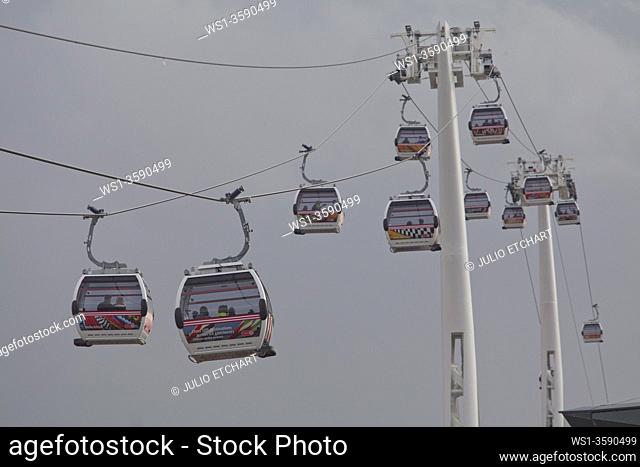 Emirates Air Line cable car in Docklands, servicing the east end of London, England, UK