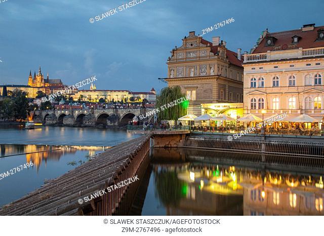 Evening on Vltava river in Prague, Czech Republic