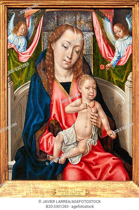 "The Virgin and Child with Two Angels", 1480, Master of the Saint Ursula Legend, Thyssen Bornemisza Museum, Madrid, Spain, Europe