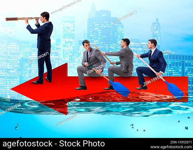 The teamwork concept with businessmen on boat