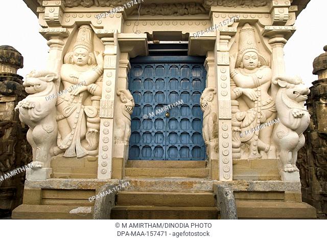 Kailasanatha temple in sandstones built by Pallava king Narasimhavarman & son Mahendra eight century in Kanchipuram ; Tamil Nadu ; India