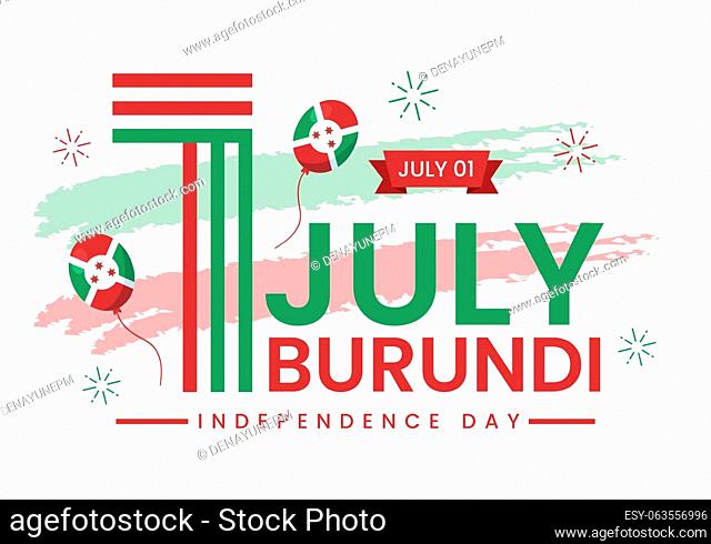 Burundi Independence Day on 1 July Vector Illustration with Flag Ribbon in National Holiday Flat Cartoon Hand Drawn Landing Page Templates