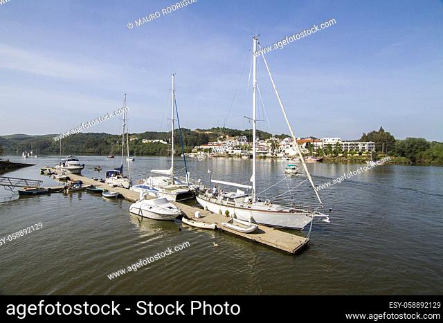 Far view of Alcoutim town in the Guadiana river located in Portugal