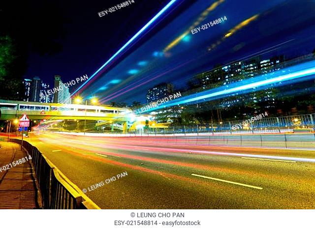 night traffic light trail in city