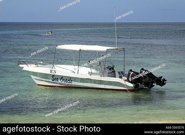 Motorboat at Lemuria Resort on Praslin island. Seychelles. Photo: André Maslennikov