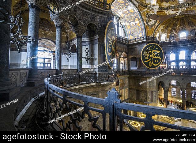 Interior of Hagia Sophia. View from upper gallery. Istanbul, Türkiye (Republic of Türkiye)